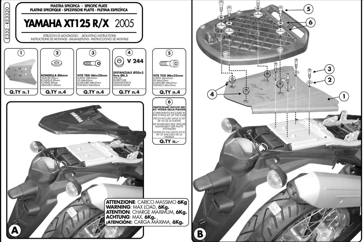 placa prindere pt. topcase Givi Monolock Yamaha XT 125 R/X